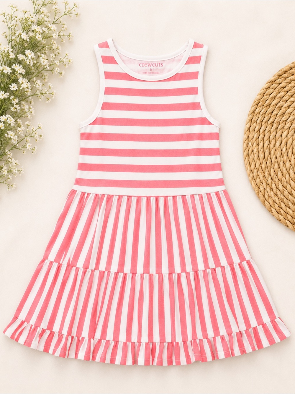 Crewcuts Pink and White Striped Tiered Tank Dress